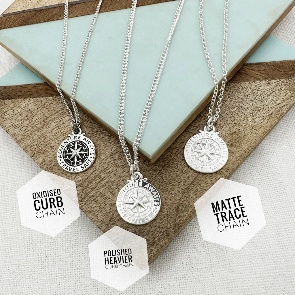 Travel Safe Compass St Christopher Small Silver Necklace - Jays Shop uk