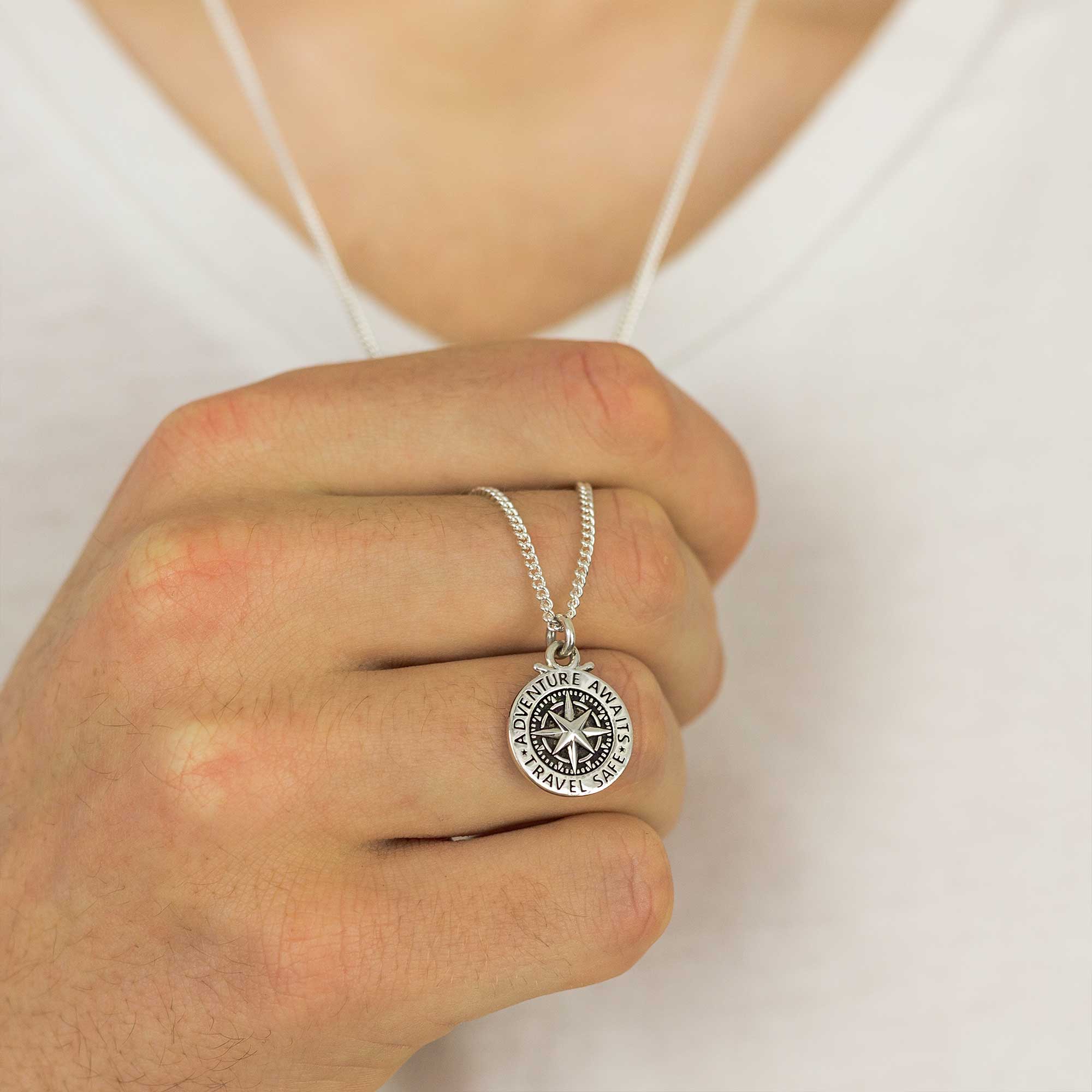 Travel Safe Compass St Christopher Small Silver Necklace - Jays Shop uk