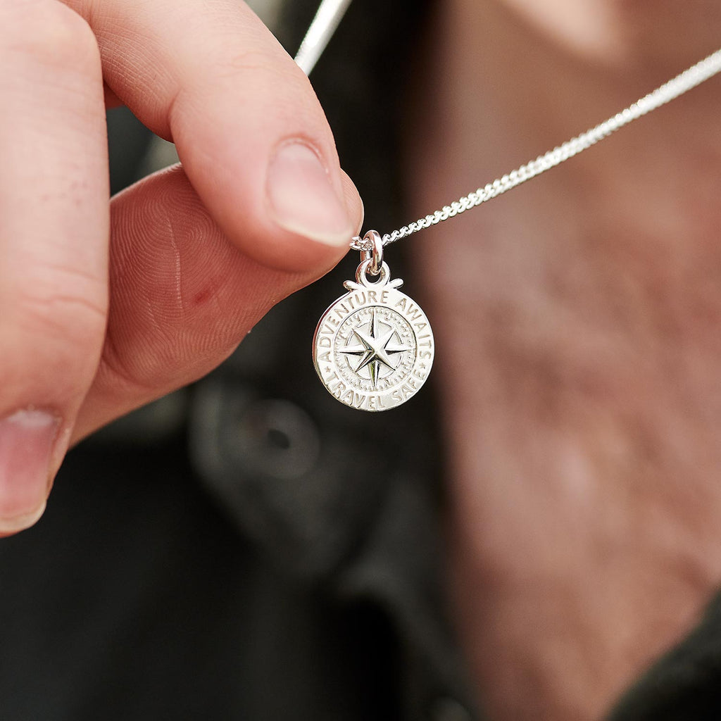 Travel Safe Compass St Christopher Small Silver Necklace - Jays Shop uk