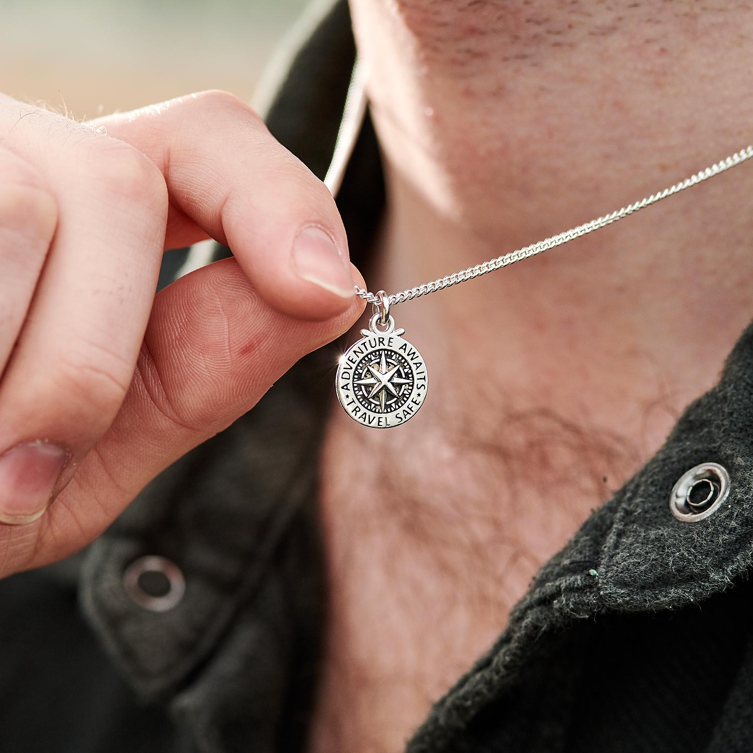 Travel Safe Compass St Christopher Small Silver Necklace - Jays Shop uk
