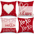 GEEORY Valentines Day Hello Valentine Hugs & Kisses Throw Pillow Covers 16x16 Inch Set of 4 Red Heart XOXO Striped Decorative Farmhouse Wedding Cushion Cases for Home Decoration (Red) G414-16