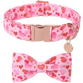 DOGWONG Valentines Day Dog Collar with Bow - Cute Heart Bowtie Dog Collars Adjustable Valentine Pink Heart Pet Collars Design Dog Collar with Quick Release Buckle for Puppy Girl Boy Female Dogs