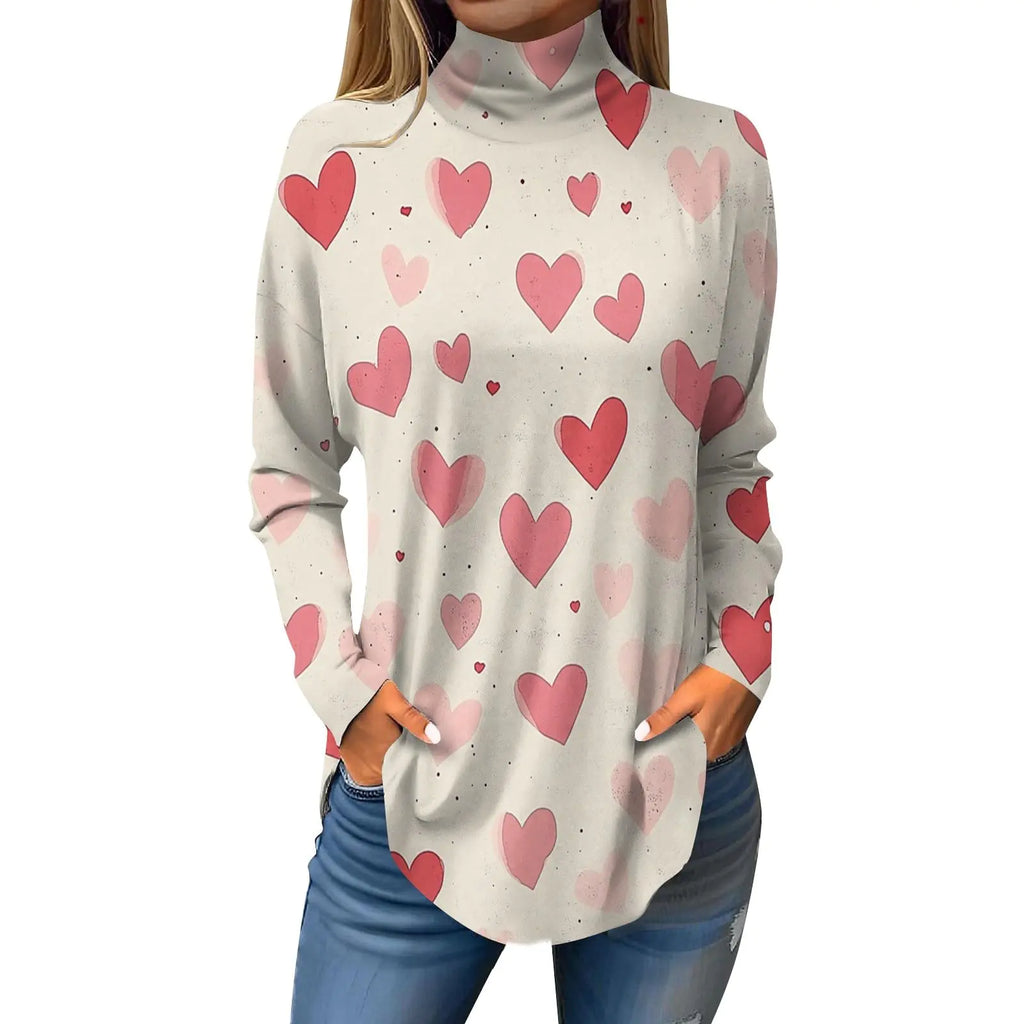 valentines long sleeve shirts for women pink tops for women valentines dressy causal loose fit Crew Neck tunic tops heart valentines blouse Curved loose fit clothes Multicolor XXL
