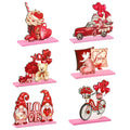 6Pcs Valentines Day Wooden Table Sign Decoration Freestanding Wood Tabletop Centerpiece Sign Romantic Valentines Gnome Heart Truck for Home Table Tiered Tray Party Decor (Valentines Day)