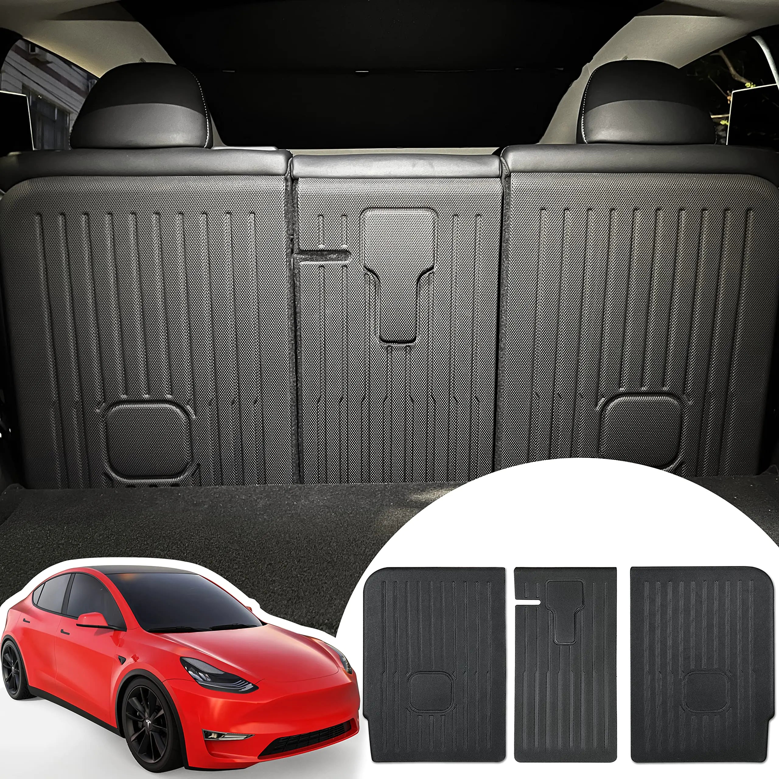 ZQULOYO Rear Seat Back Cover Backrest Protector for Tesla Model Y Accessories 2020 2021 2022 2023 2024 with Hook&Loop All Weather Split Dog Liner Pet Mat Cargo Trunk Liner 3 PCS