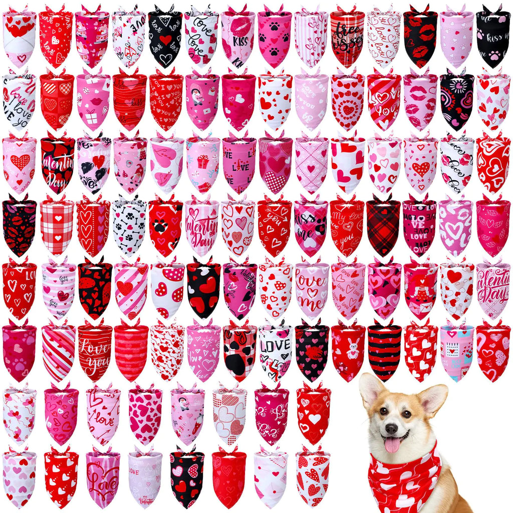Huhumy 200 Pcs Valentines Day Dog Bandanas Pet Dog Bandanas Bibs Bulk Love Valentines Triangle Dog Scarf for Medium Large Dog Valentines Day Costume Accessories Decoration