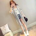 Women's Long Sleeve Cotton Hemp Striped Sunscreen Shirt