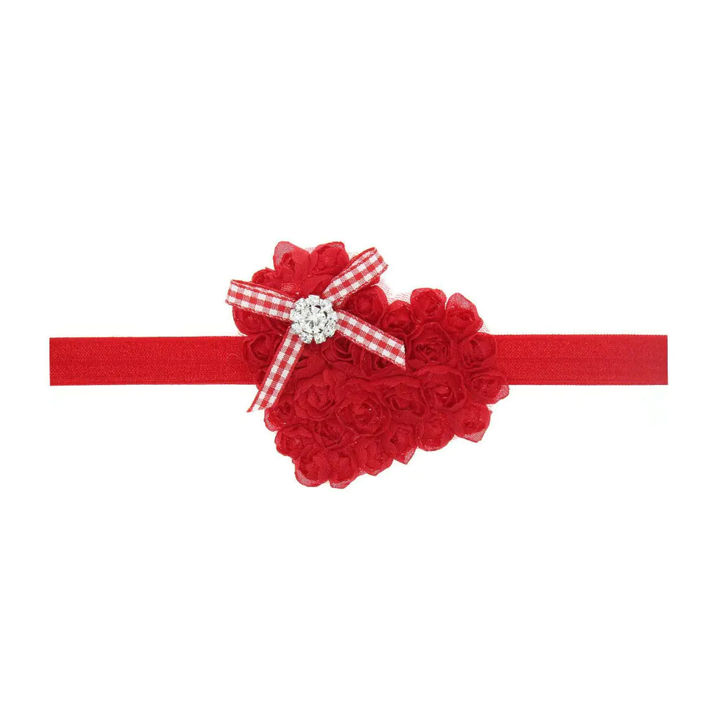 Valentines Flower Headband Baby Girls Heart Shaped Hair Band Valentines Day NDV02 (A-Red)